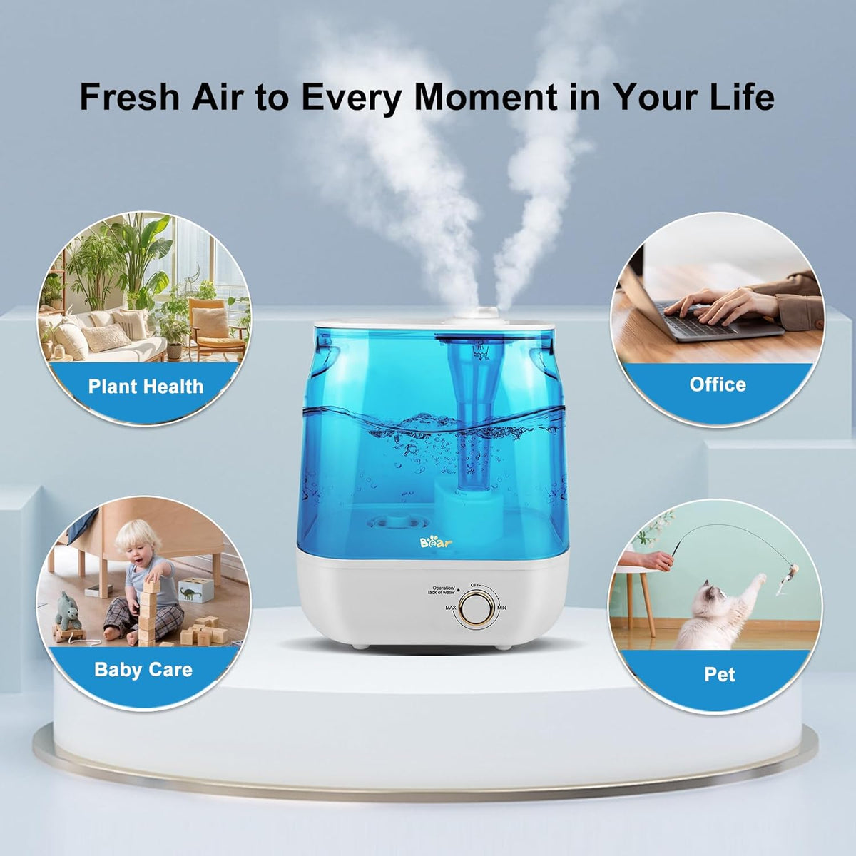 BEAR Humidifiers For Bedroom, 5L Top Fill Cool Mist hot Humidifier For Plants And Ba