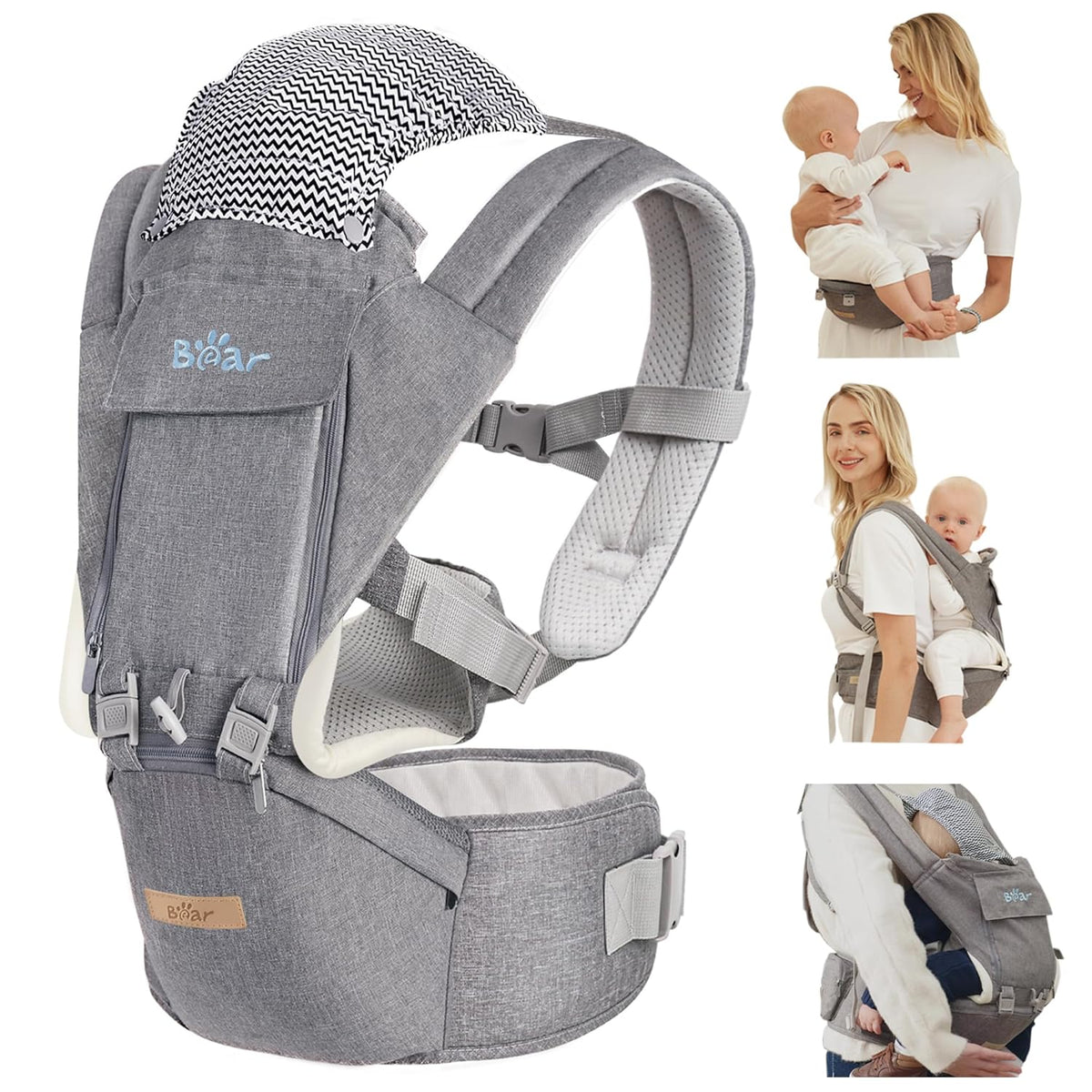 Bear Baby Carrier with Hip Seat, 6-in-1 Ergonomic Design for