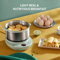 Bar Electric Small Food Steamer 2 Tier, Egg Cooker with Steaming & Frying, 9.5h Preset, 360W, ZDQ-B14Y5