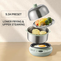 Bar Electric Small Food Steamer 2 Tier, Egg Cooker with Steaming & Frying, 9.5h Preset, 360W, ZDQ-B14Y5