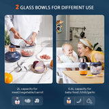 Bear Electric Food Chopper QSJ-D03Q1,  2 Glass Bowls (2L/8 Cup+0.6L/2.5 Cup), 400W