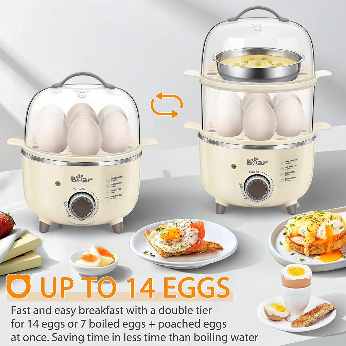 Bear Electric Egg Boiler Double Layer Steamed Egg Cooker Steamer 360W  Multicooker Breakfast Machine Home Cooking Tools 220V