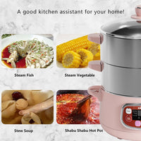 Bear Electric Food Steamer, DZG-A80A2, Stainless Steel Digital Control, 3 tier 8L Large Capacity,1200W