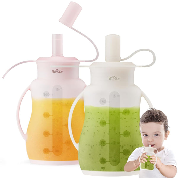 Bear Reusable Silicone Baby Food Pouches for Toddlers, BPA Free Food Grade, 2 Pack