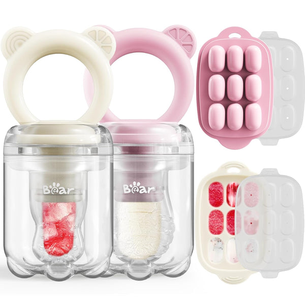 Bear Baby Fruit Food Feeder & Mini Freezer Nibble Tray Combo, 2 Pack