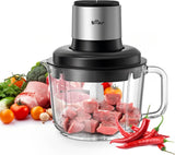Bear QSJ-K03N5 8-Cup (2L) Electric Food Processor, 300W Grinder with Glass Bowl, 4 Stainless Steel Blades, 2 Speeds, Easy Clean for Meat & Veggies