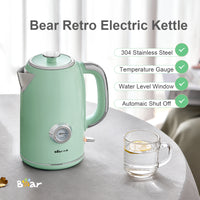 Bear Stainless Steel Electric Kettle – 1.7L Retro Green ZDH-A17V5