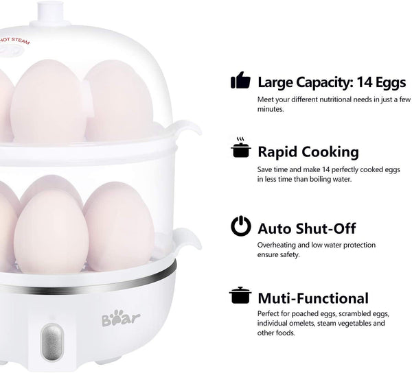Bear Egg Cooker, Hard Boiled Egg Cooker with 12 Egg Capacity, Stainless  Steel Egg Maker, 500W Rapid Egg Cooker for Hard Boiled, Poached, Scrambled