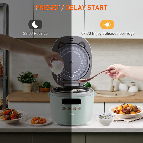 BEAR Rice Cooker 2 Cups Uncooked(4Cups Cooked), Small Rice Cooker Steamer  with Removable Nonstick Pot, One Touch&Keep Warm Function, Mini Rice Cooker  for Soup Stew Grain Oatmeal Veggie, Blue 