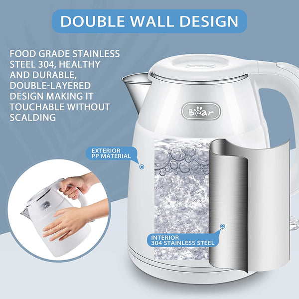 Electric Kettle, 304 Stainless Steel Interior, BPA-Free, Double Wall 1.5L  Hot Water Boiler, 1500W Tea Kettle with Auto Shut-Off & Boil Dry  Protection